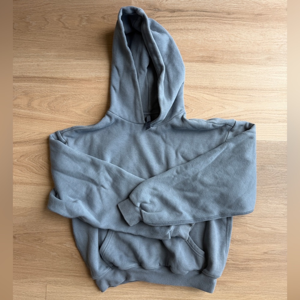 SKIMS Slate Gray Blue Hooded Fleece Pullover